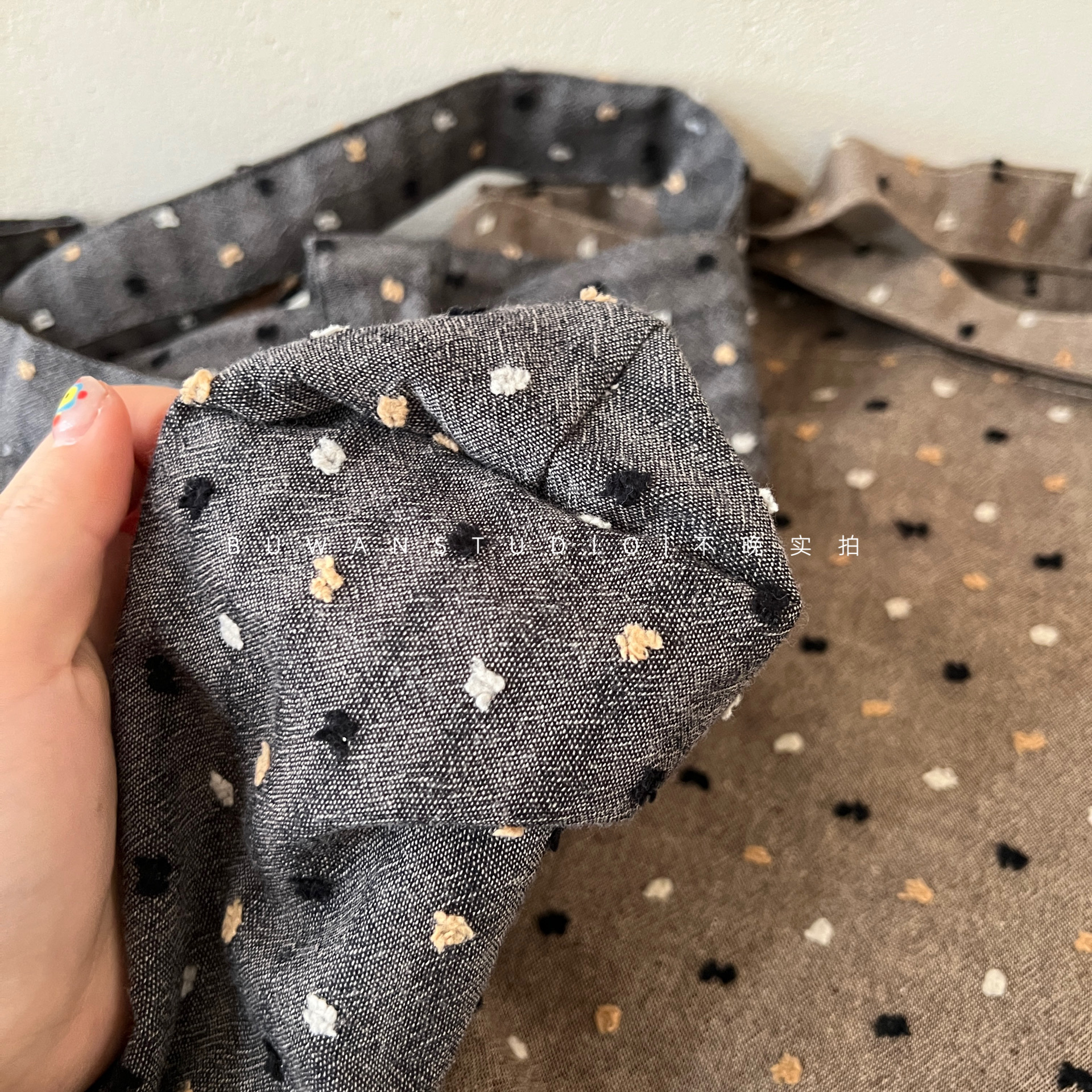 日杂森系丨亚麻提花波点复古日系单肩斜挎包可手提大容量托特包 - 图0