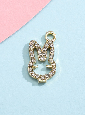 兔头配饰挂件兔子吊坠镂空镶钻电镀合金饰品配件diy服饰手链