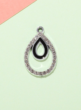 双水滴挂件配饰镶钻小吊坠简约滴油合金配件diy服饰项链手链饰品