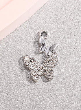双蝴蝶挂件配饰吊坠合金简约镶钻饰品配件diy项链手链服饰钥匙扣