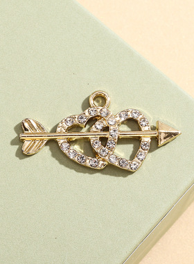 丘比特之箭挂件配饰双爱心吊坠合金配件diy手链项链服饰材料