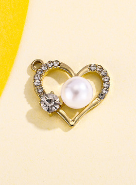 爱心珍珠配饰挂件吊坠欧美风镶钻合金小配件diy手链项链服饰饰品