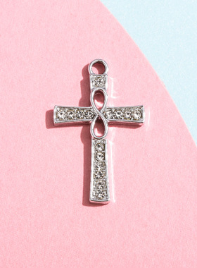 精致十字架8字表情镶钻吊坠饰品配饰挂件合金diy钥匙扣服饰材料