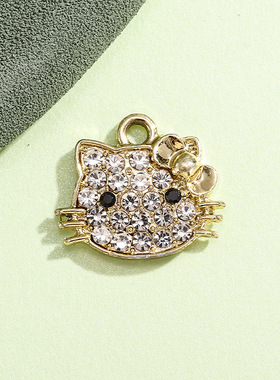 kitty猫咪挂件配饰小吊坠欧美风镶钻猫头合金配件diy项链手链服饰