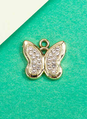 蝴蝶挂件配饰镶钻吊坠简约合金饰品配件diy手链项链服饰材料