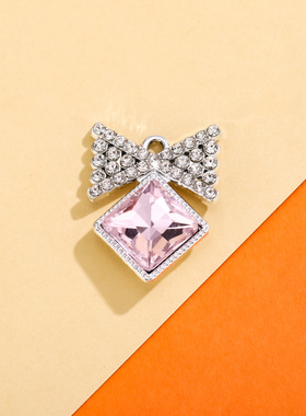 蝴蝶结挂件配饰方形彩色宝石镶钻小吊坠合金配件diy手链饰品材料