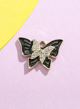 大小蝴蝶配饰挂件吊坠简约滴油镶钻合金电镀饰品配件diy手链服饰