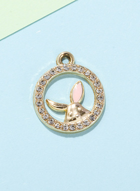 圆形兔子吊坠挂件配饰滴油镶钻合金饰品配件diy服饰手链项链材料