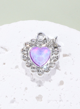 彩色透明爱心挂件配饰心形镶钻吊坠合金配件diy项链手链服饰材料