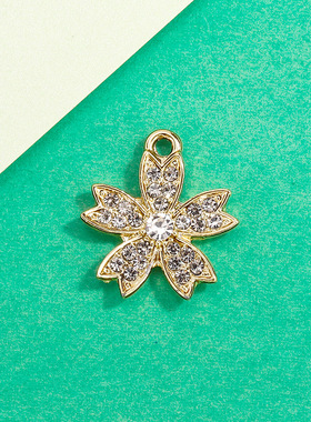 树叶吊坠挂件配饰简约镶钻合金饰品配件diy手链项链服饰耳饰材料