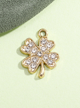 四叶草配饰挂件树叶款镶钻吊坠简约合金饰品配件diy手链项链材料