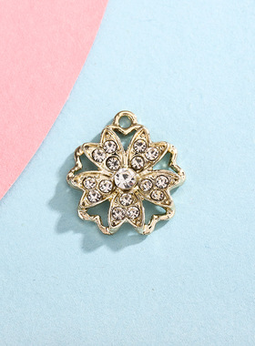 树叶吊坠配饰挂件花朵简约镶钻合金饰品配件diy项链手链服饰材料