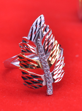 戒指女款气质三彩叶子活口可调