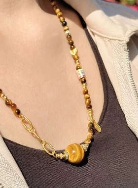 灵隐文创新款虎禄财财精致新中式项链百搭金虎眼石手串5029