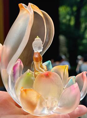 【花开见fo】好云莲莲渐变琉璃描金摆件莲花fo摆件 7903