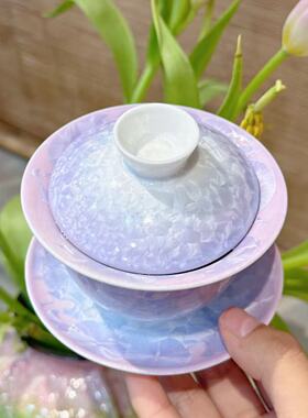 【星紫杯组】渐变紫冰裂纹陶瓷茶室套组 桌面摆件 7503