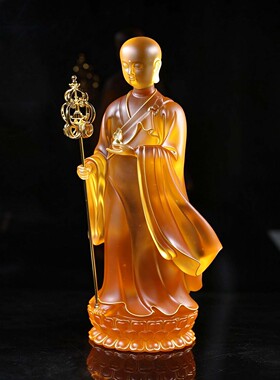 非遗古法琉璃持杖地藏禅意摆件