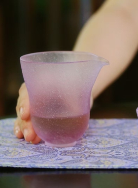 杭州文创琉璃圆明公道冰透紫琥珀色功夫茶具杯桌面摆件品茗杯7170