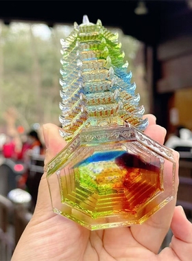 杭州灵隐文创七彩文昌塔古法琉璃摆件桌面装饰书房办公桌创意摆件