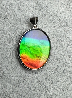 天然加拿大斑彩石 七彩宝石吊坠 水晶面 椭圆吊坠 李居明