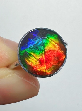 12mm水晶面随机发货七彩大卫星素框925银活口戒指