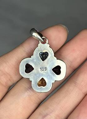 复古四叶草925银镶宝石吊坠