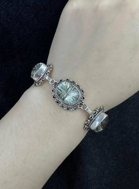 绿水晶手链 尼泊尔手工925纯银 菠萝烟花切面 方形三角形女生饰品