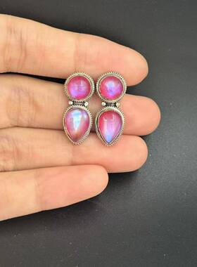 925纯银宝石手工双层耳钉