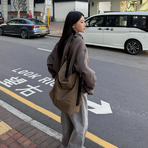 jennie同款帆布托特包女通勤单肩包松弛感大容量水桶包休闲简约风 - 图2