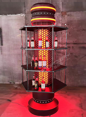 酒吧复古工业风创意铁艺金属多层圆形酒柜中岛展示架转角柜储物架
