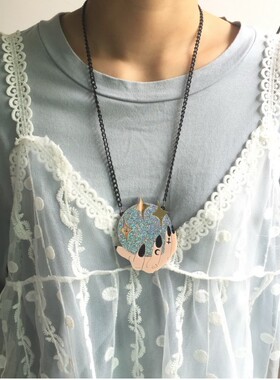 X万圣鬼节恐怖骷髅乌鸦水晶球黑猫亚克力夸张项链挂链