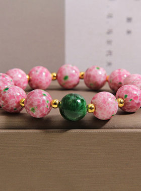 新中式绿色樱花琉璃手链女清新气质百搭转运珠手串招财旺事业手饰