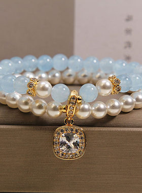 天然福禄寿双层手链珍珠复古设计感转运多宝手串百搭叠戴气质手饰