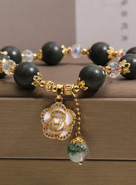 合香珠水晶串珠手链轻奢复古精致高级感山茶花吊坠手串送闺蜜礼物