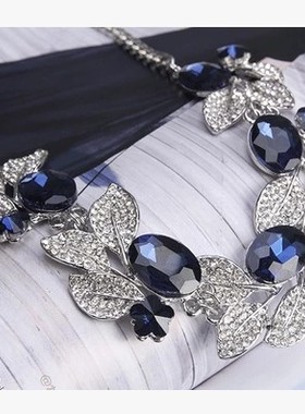 韩国短款树叶水晶挂件装饰项链