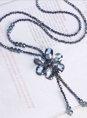 韩版时尚多层水晶流苏吊坠挂链项链饰品女长款韩国毛衣装饰链挂件