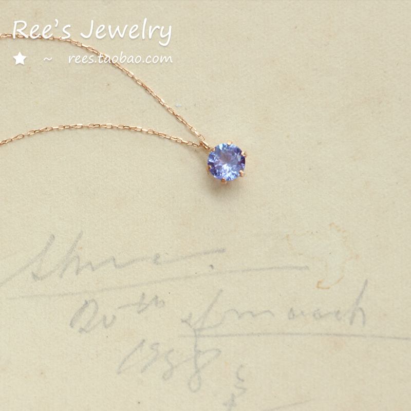 【Ree】丁香结。日本款18k玫瑰金浅色蓝紫色坦桑石项链锁骨链极细 - 图1