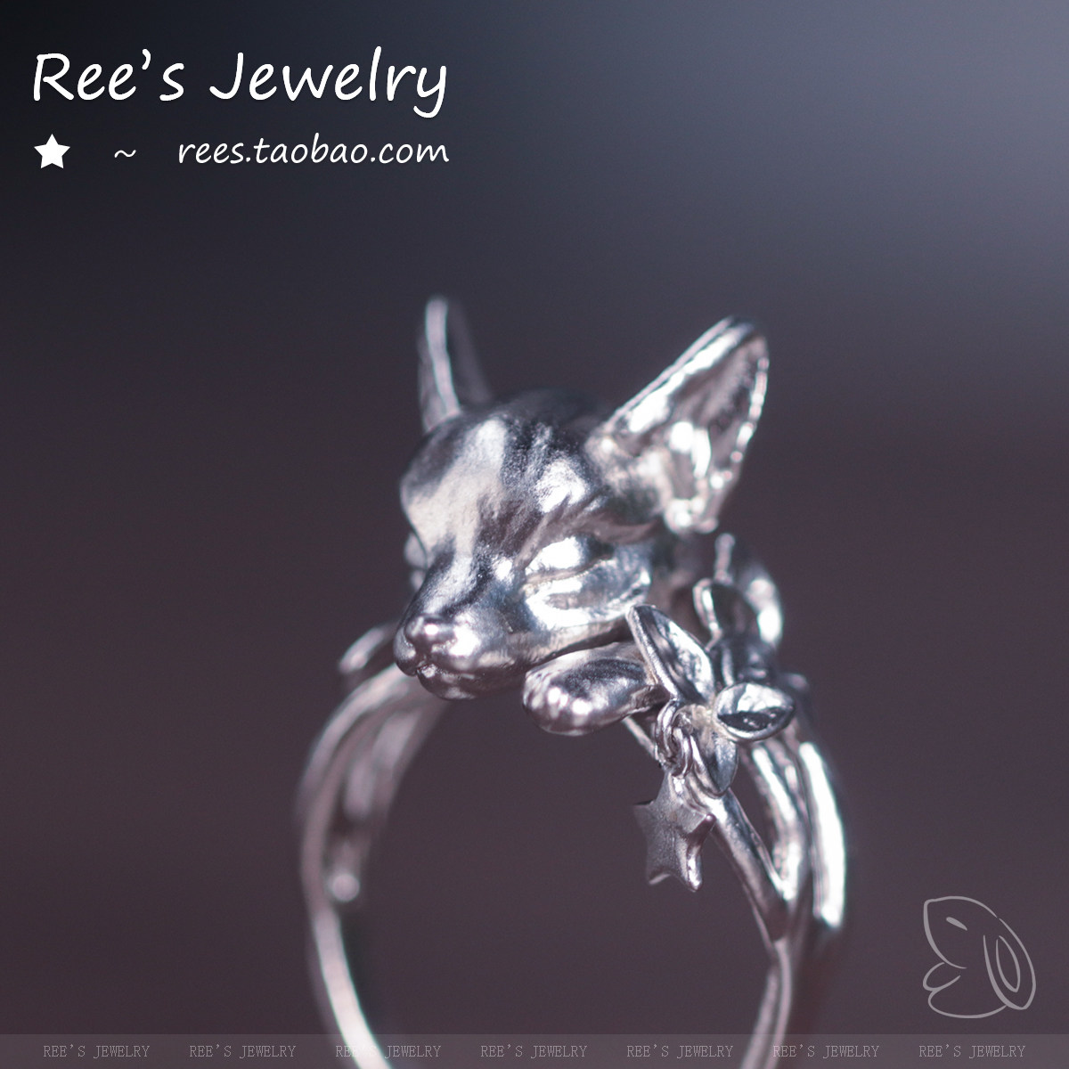 Original 925 silver small fox open ring adjustable