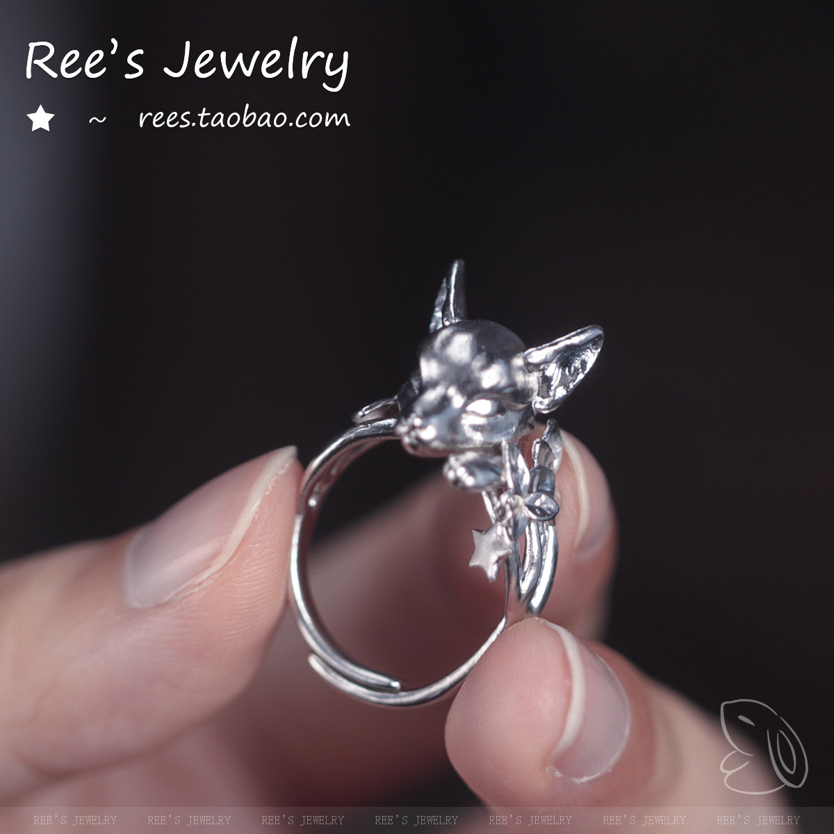 Original 925 silver small fox open ring adjustable