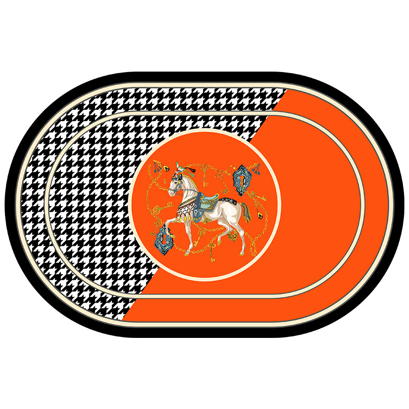 新款爱马橙色客厅地毯卧室床边毯椭圆形潮牌网红高级餐桌可擦地垫