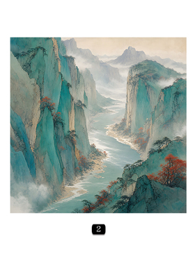 新中式方版山水挂画云海峡谷江南梯田茶室客厅国风风景装饰画画芯