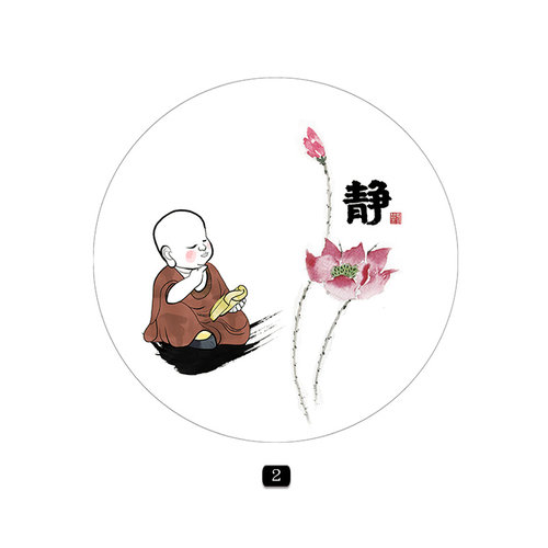 新中式圆形禅意小和尚装饰画心入户玄关书房茶室餐厅民宿挂画贴画 - 图2