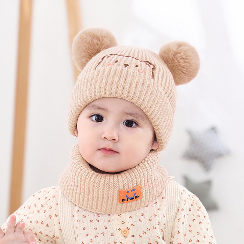 婴儿帽子秋冬季宝宝帽子围脖套装双层儿童针织帽保暖男女孩毛线帽,淘宝优惠券,粉丝福利购,淘宝优惠卷