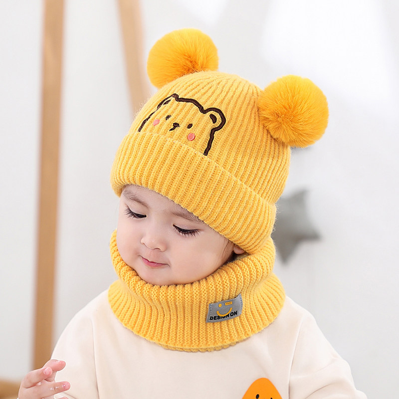 婴儿帽子秋冬季宝宝帽子围脖套装双层儿童针织帽保暖男女孩毛线帽,淘宝优惠券,粉丝福利购,淘宝优惠卷