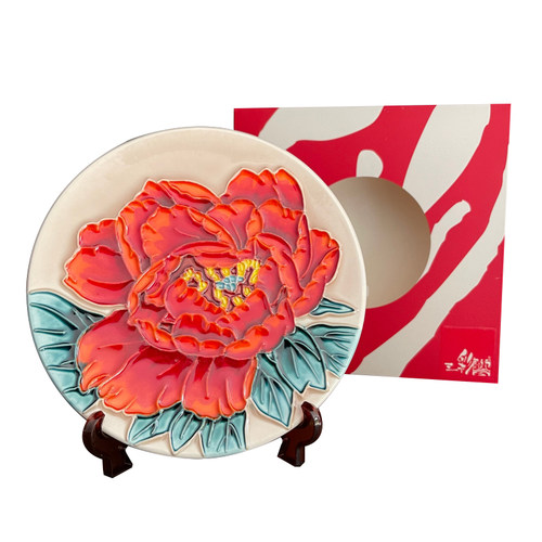 三彩艺《牡丹四魁》陶瓷迷你摆盘桌面客厅办公室商务洛阳特色礼物 - 图3