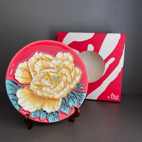 三彩艺《牡丹四魁》陶瓷迷你摆盘桌面客厅办公室商务洛阳特色礼物 - 图1