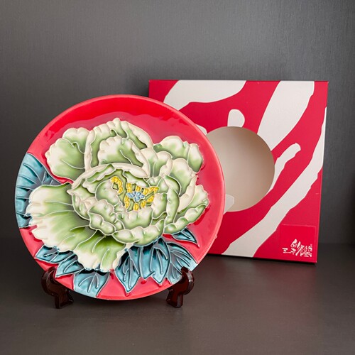 三彩艺《牡丹四魁》陶瓷迷你摆盘桌面客厅办公室商务洛阳特色礼物 - 图2