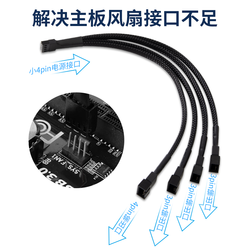 主板四针一分三扩展4Pin1分3转接线2连风扇调速pwm温控延长线机箱 - 图1