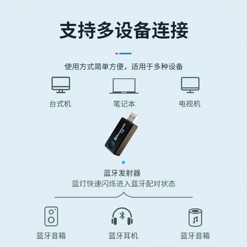 5.1免驱USB蓝牙音频发射器台式电脑笔记本电视机转耳机音响箱支持3.5MM AV连接5.0 - 图2