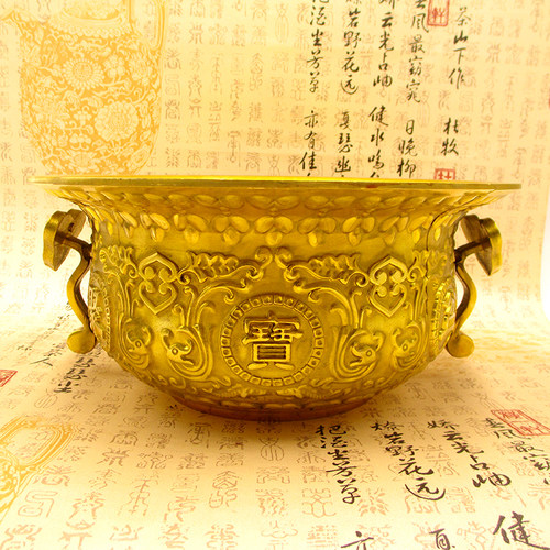 黄铜聚宝盆摆件大号元宝如意香炉铜盆工艺品家居客厅办公装饰摆设 - 图0